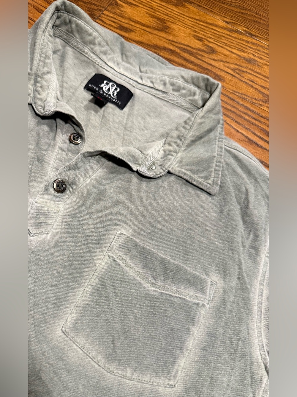 Rock & Republic Men's Sage Green Distressed Wash Polo Shirt Size XL
